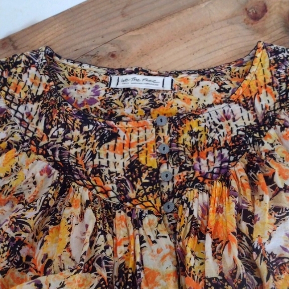 We The Free Orange Floral Cool Meadow Long Sleeve Flowy Blouse Size S - Picture 11 of 13